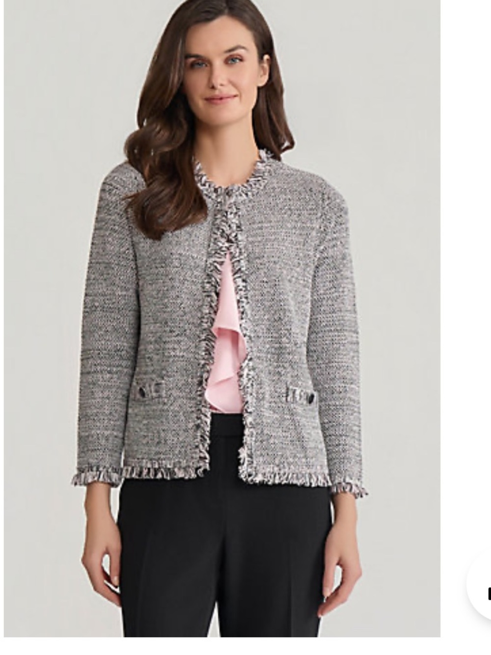 Tailored Fringe Bouclé Jacket - Gray